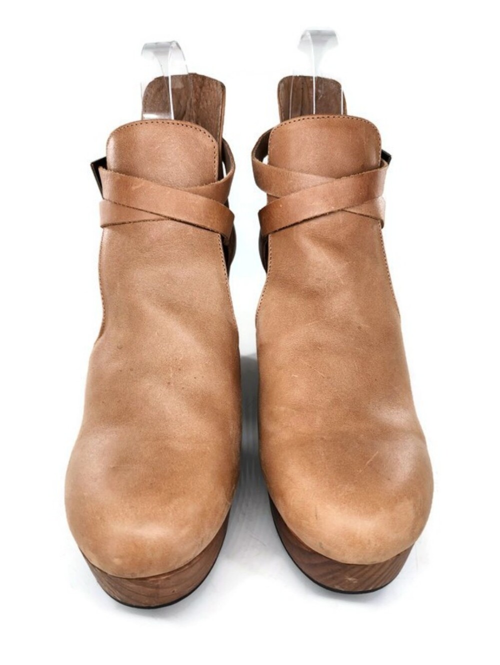 Free People Cedar Tan Smooth Leather Wooden High Heel Platform Clogs - Picture 5 of 14